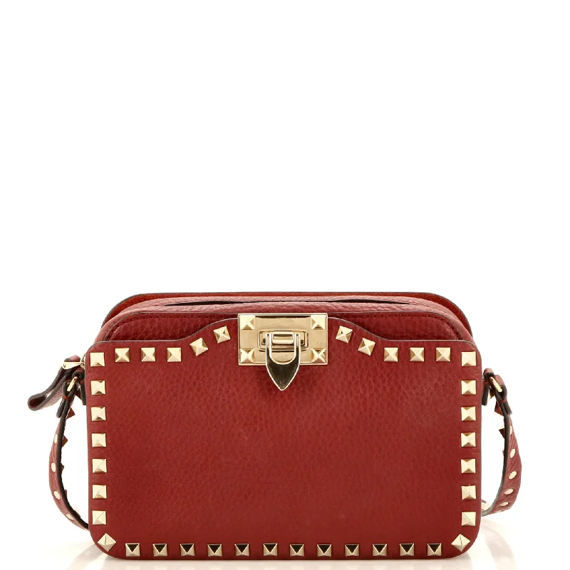 Women's Crossbody Bag with Zippered Pocket on the Back in Red for SecurityRockstud Flip Lock Camera Crossbody Bag Leather