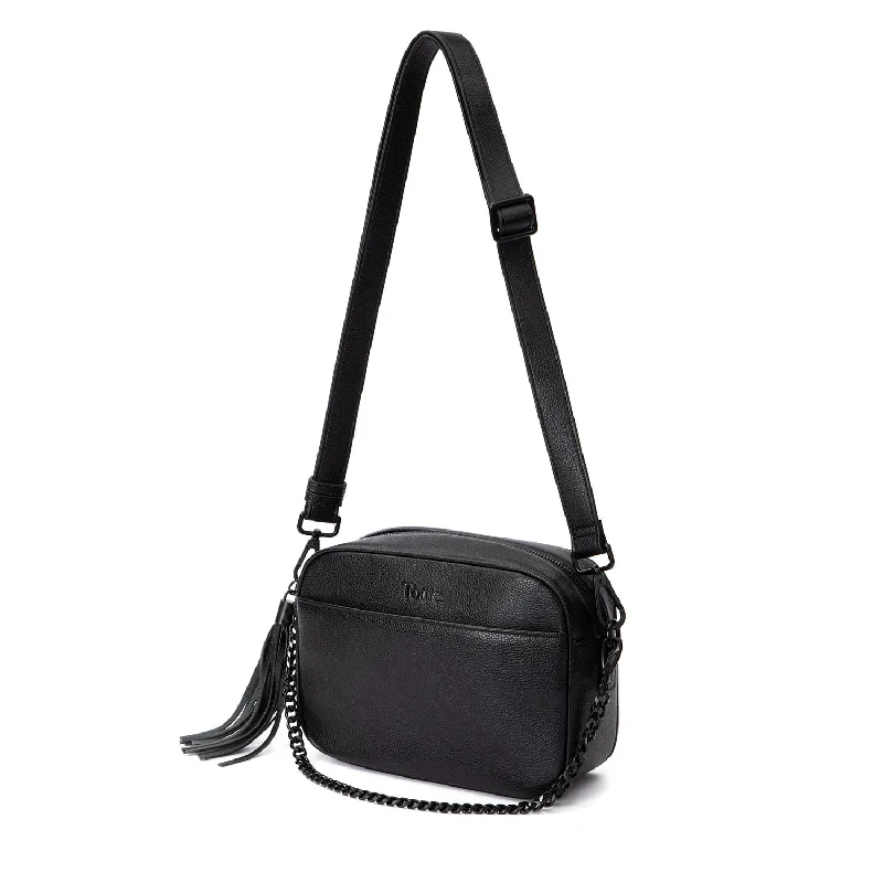 Straw Crossbody Bag in Natural Color for Beach Vacations and Summer DaysThe Bestie Crossbody Bag V2 (Black / Black)